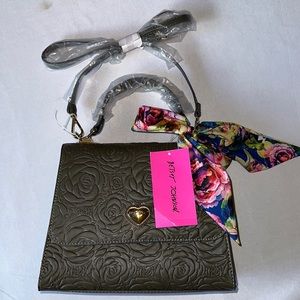 Betsey Johnson, gray embossed with roses purse